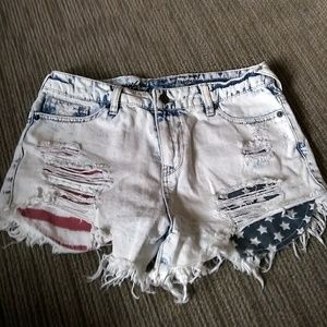 Distressed American Flag Pocket Jean Shorts